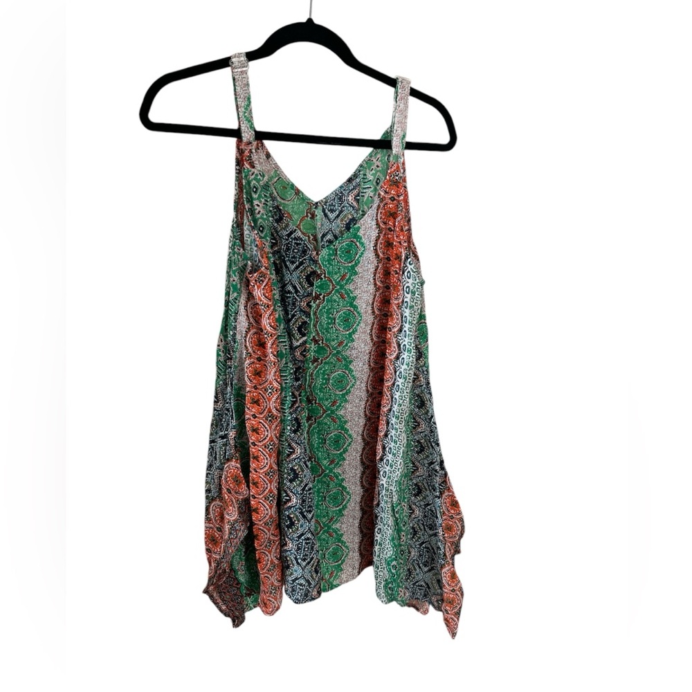 Multi colored handkerchief style sides flowing thin strap summer shirt